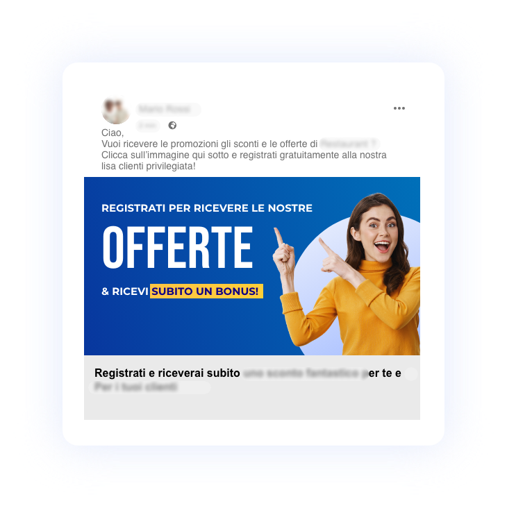 facebook registrati per ricevere le nostre offerte esempio messaggio
