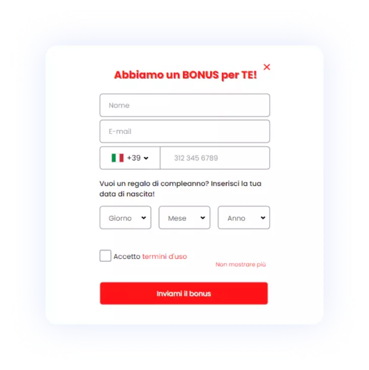 abbiamo un bonus per te. Esempio