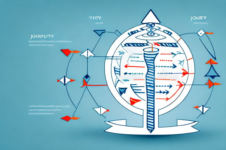 A funnel with arrows showing the journey of a customer from awareness to purchase