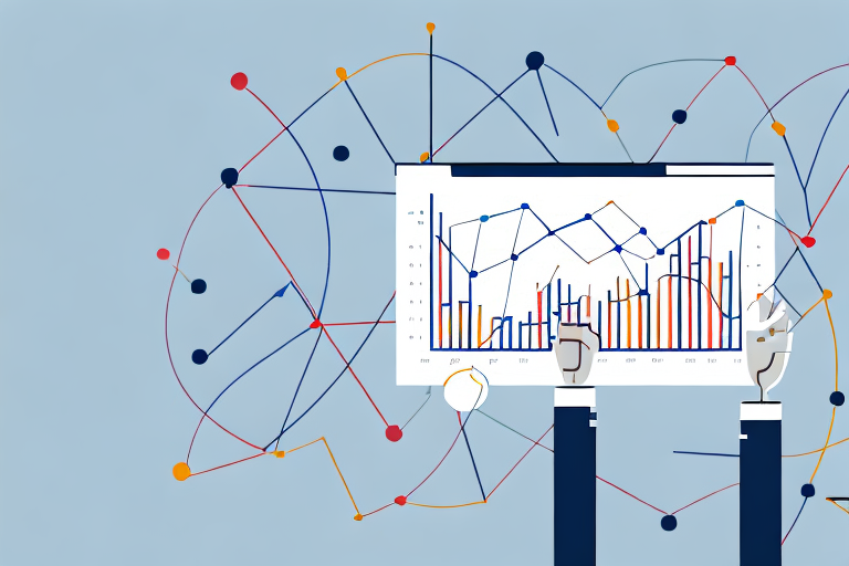 A graph or chart with arrows and data points to represent the process of marketing research