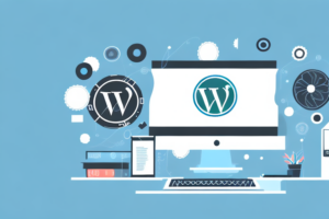 A computer with a wordpress logo on the screen