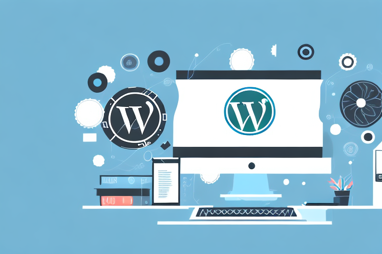 A computer with a wordpress logo on the screen