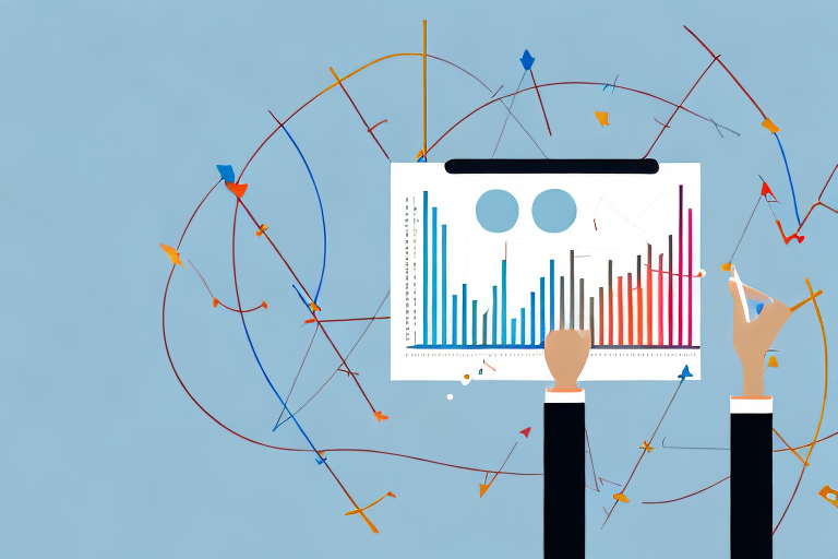 A graph or chart with arrows and numbers to represent the customer retention rate calculation process