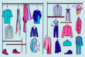 A colorful clothing rack with a variety of items on it
