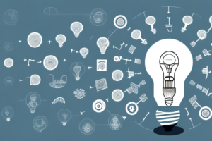 A light bulb surrounded by various digital icons representing different types of content such as video