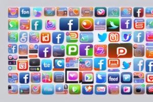 A computer screen displaying a variety of colorful social media icons