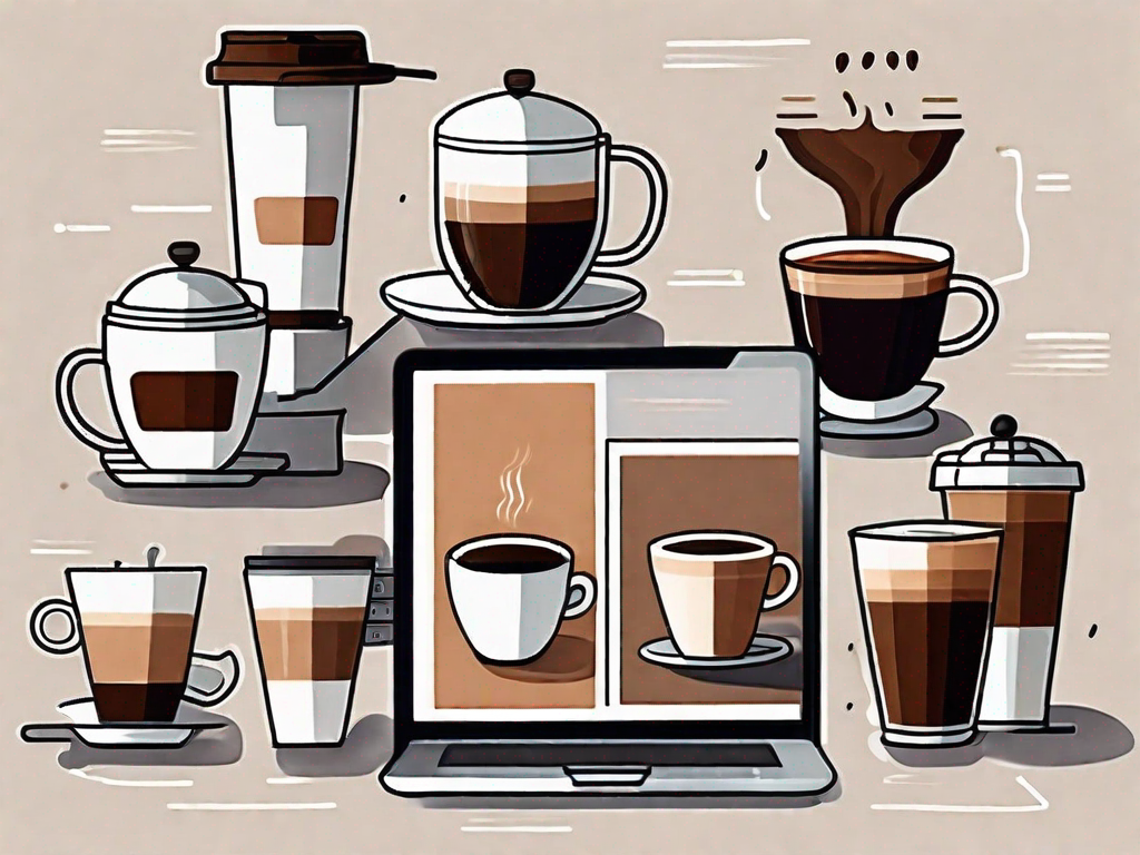 A variety of smartphones displaying different styles of coffee cups on their screens