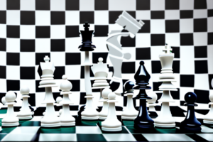 A chessboard with various blogging icons such as a laptop