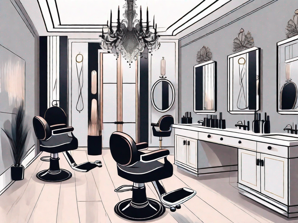 A chic and modern salon interior filled with various hairstyling tools