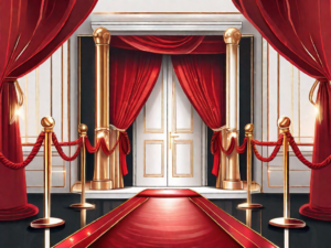 A luxurious red velvet rope leading to a grand