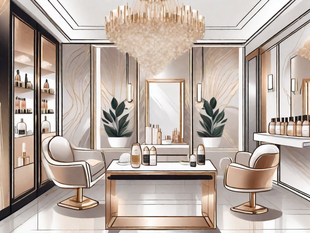 A luxurious beauty salon interior with vip packages on a table