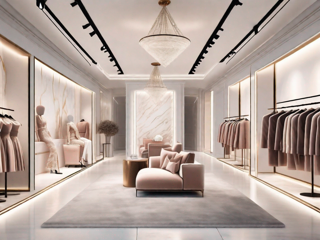 A luxurious clothing store with a vip section highlighted