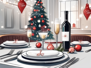 An elegantly set dining table with festive christmas decorations