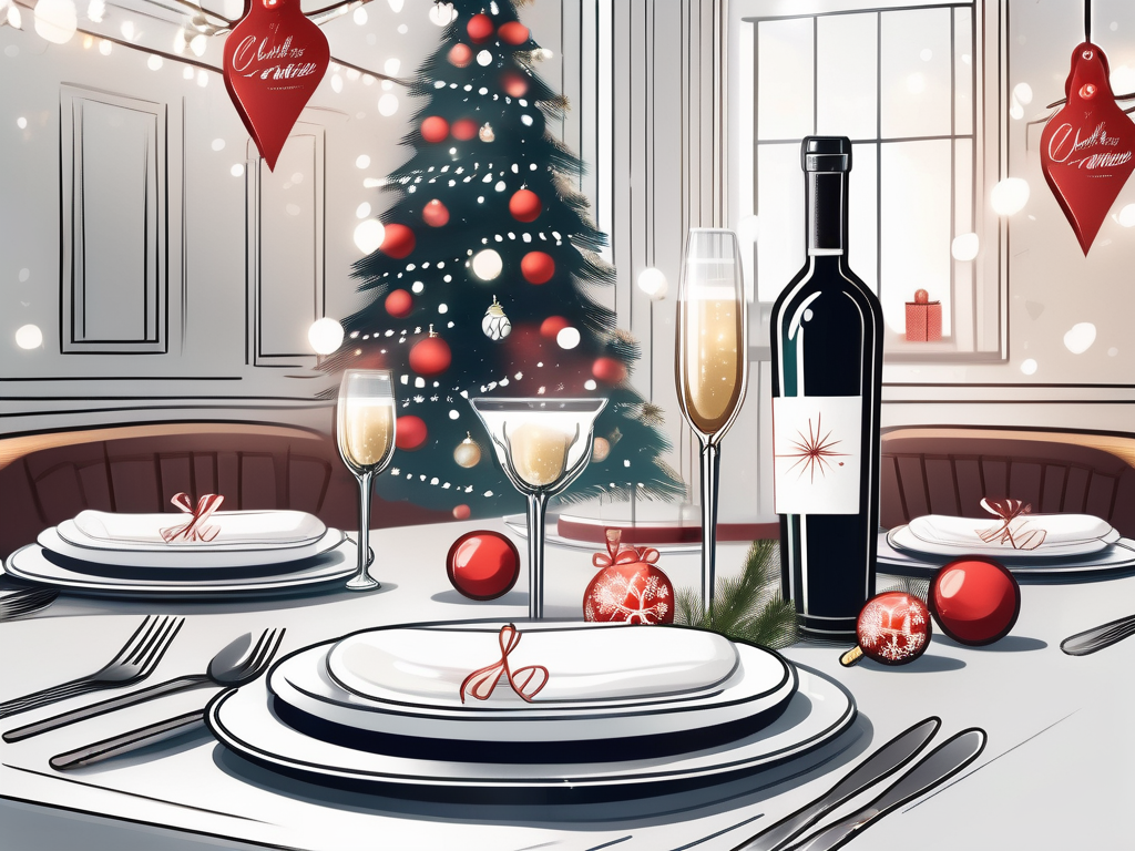 An elegantly set dining table with festive christmas decorations