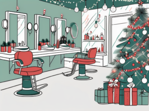 A beautifully decorated salon with christmas decorations like holly
