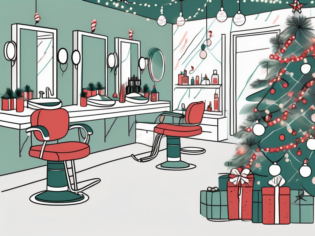 A beautifully decorated salon with christmas decorations like holly