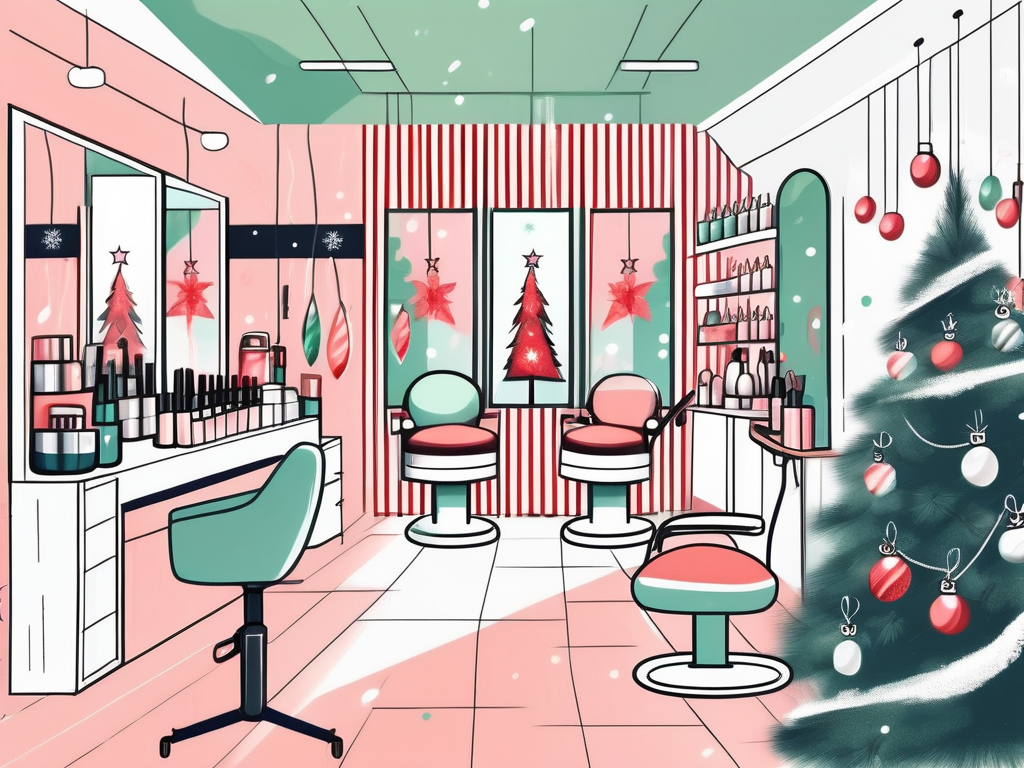 A festive-themed beauty salon with christmas decorations