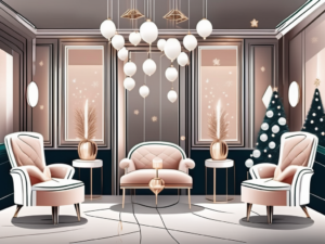 A luxurious beauty salon decorated with festive christmas ornaments