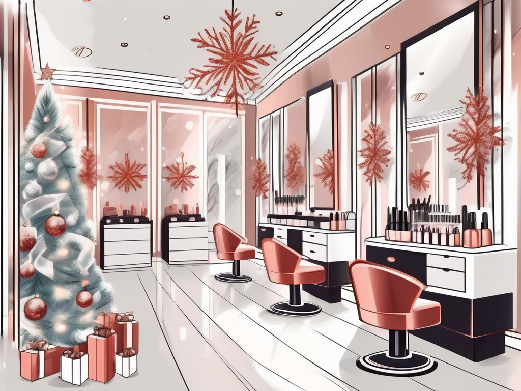 A luxurious beauty salon decorated with christmas decorations