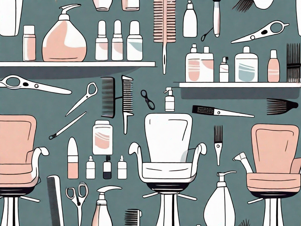 A stylish and modern hair salon interior with various hairdressing tools like scissors