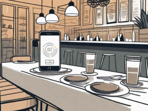 A restaurant table with a phone on it