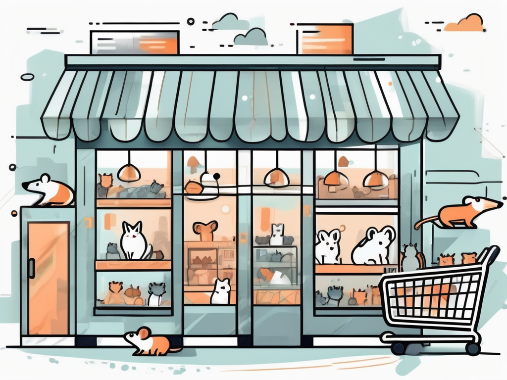 A pet shop with various animals in the windows