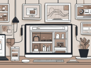 A quaint home shop with digital devices like a laptop