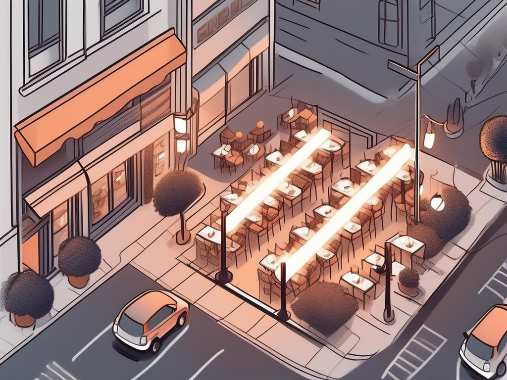 A bustling restaurant scene from an aerial view
