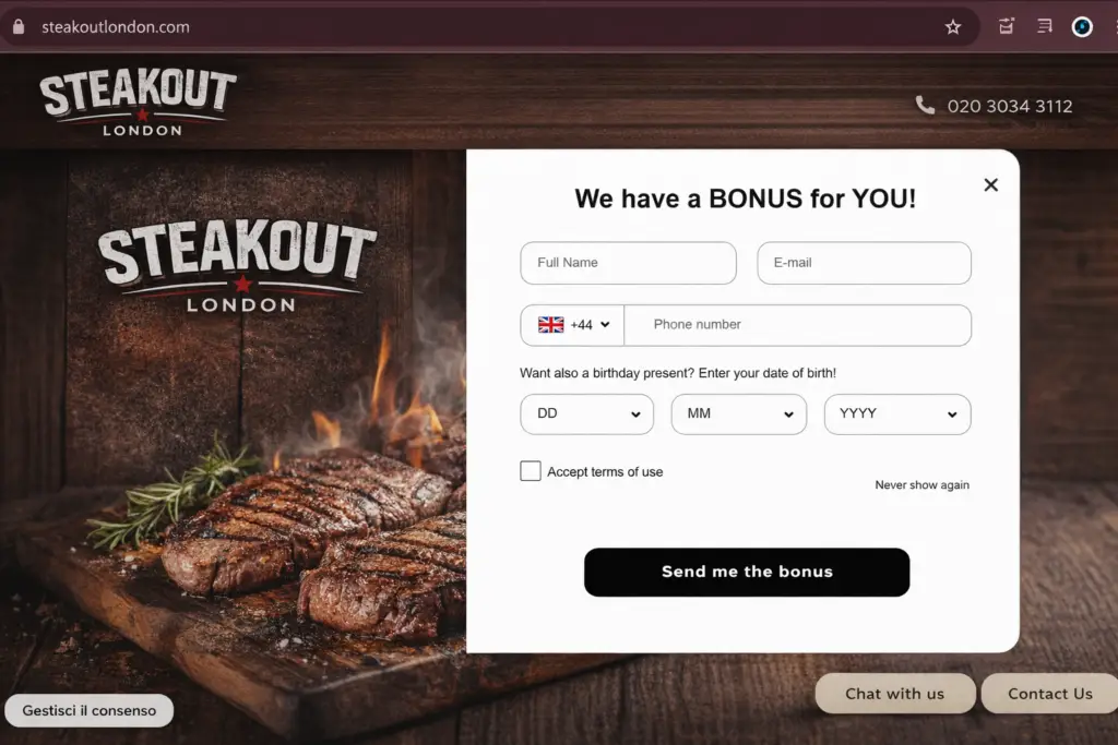 website pop up